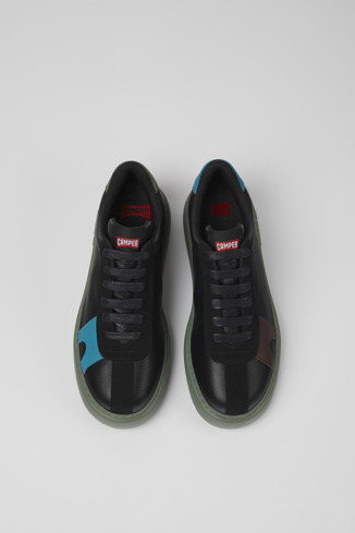 Overhead view of Twins Black leather and nubuck sneakers for women