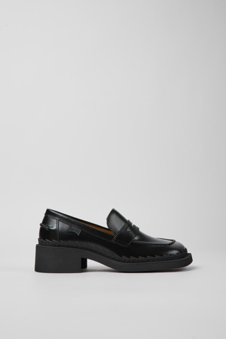 Side view of Taylor Black leather loafers for women