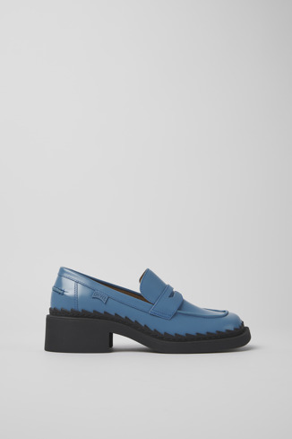 Side view of Taylor Blue leather loafers for women