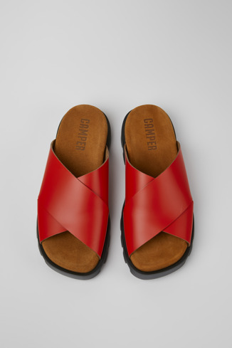 Overhead view of Brutus Sandal Red leather sandals for women