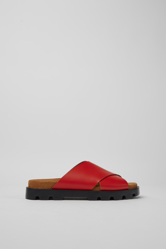 Side view of Brutus Sandal Red leather sandals for women