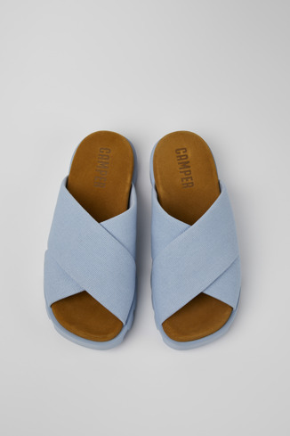 Overhead view of Brutus Sandal Light blue recycled cotton sandals for women
