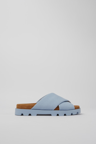 Side view of Brutus Sandal Light blue recycled cotton sandals for women