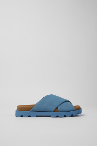 Side view of Brutus Sandal Blue recycled cotton sandals for women