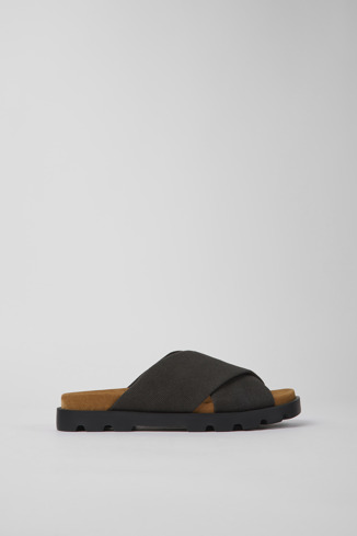Side view of Brutus Sandal Gray recycled cotton sandals for women
