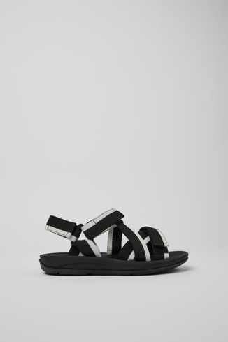 Side view of Match Black and white recycled PET sandals for women