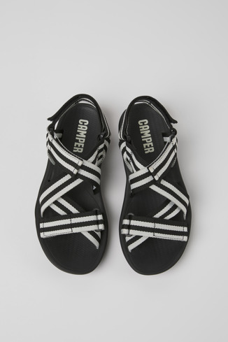 Overhead view of Match Black and white textile sandals for women