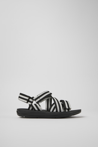 Side view of Match Black and white textile sandals for women