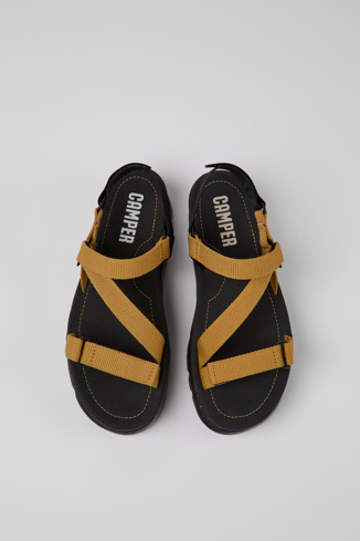 Overhead view of Oruga Up Brown recycled PET sandals for women