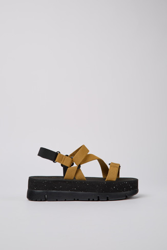Side view of Oruga Up Brown recycled PET sandals for women