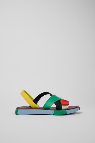 Side view of Twins Multicolored leather sandals for women