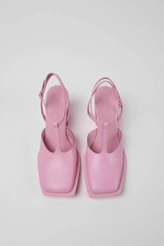 Overhead view of Karole Pink leather T-bar shoes for women
