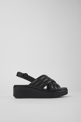 Side view of Misia Black leather sandals for women