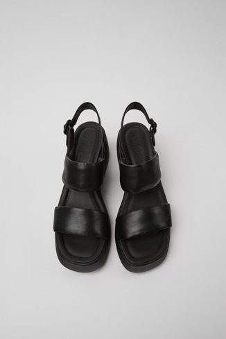 Overhead view of Kaah Black leather sandals for women