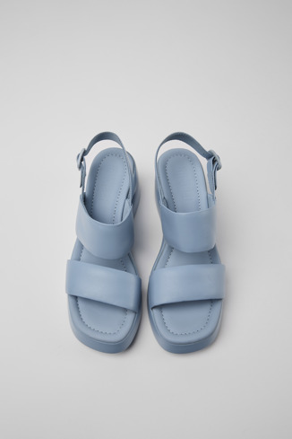 Overhead view of Kaah Blue leather sandals for women