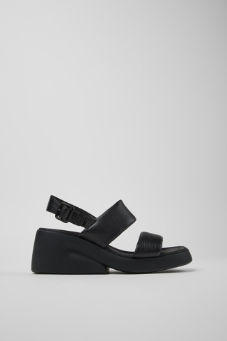 Side view of Kaah Black Leather 2-Strap Sandal for Women