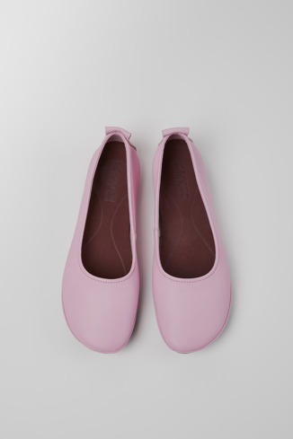 Overhead view of Right Pink leather shoes for women