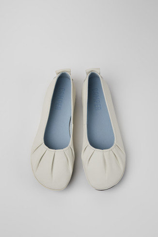Overhead view of Right White leather shoes for women