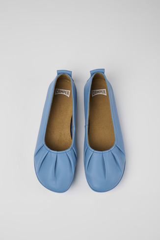 Overhead view of Right Blue leather ballerinas for women