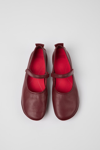 Overhead view of Right Burgundy leather ballerina flats for women