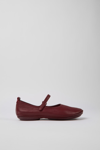Side view of Right Burgundy leather ballerina flats for women