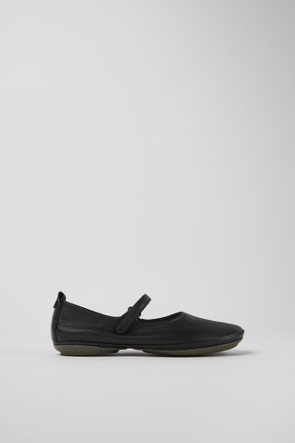 Side view of Right Black leather ballerinas for women