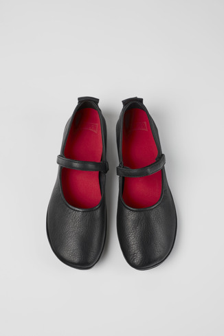Overhead view of Right Black leather ballerinas for women