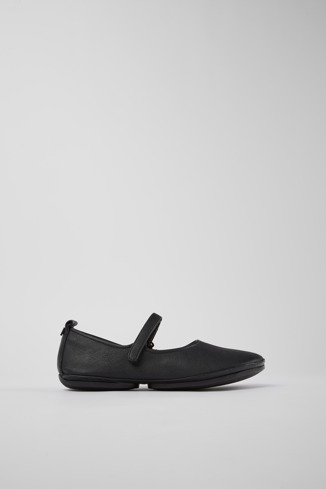 Side view of Right Black Leather Women's Shoes.