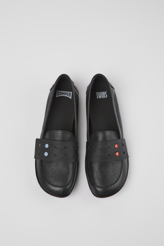 Overhead view of Twins Black leather women's shoes