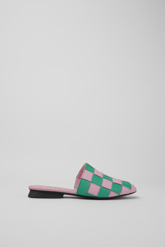Side view of Twins Pink and green leather shoes for women
