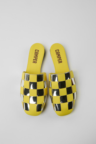 Overhead view of Casi Myra Yellow and silver shoes for women