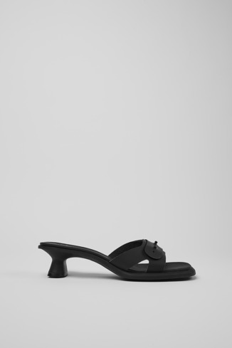 Side view of Dina Black leather sandals for women