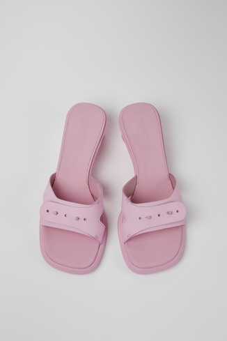 Overhead view of Dina Pink leather sandals for women