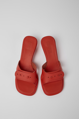 Overhead view of Dina Red leather sandals for women