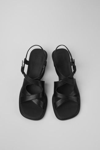 Overhead view of Dina Black leather sandals for women