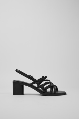 Side view of Meda Black leather sandals for women