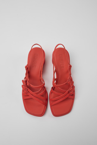 Overhead view of Meda Red leather sandals for women