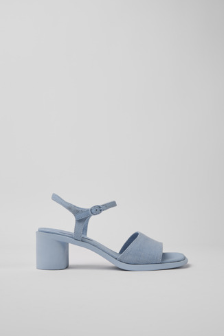 Side view of Meda Blue recycled hemp and cotton sandals for women