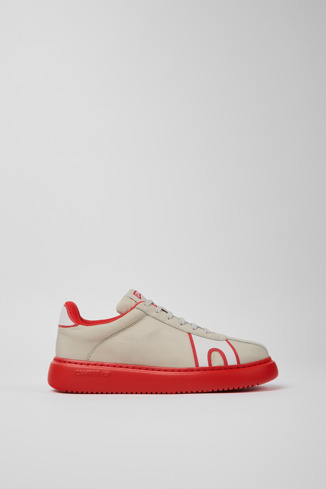 Side view of Runner K21 Gray and red textile and nubuck sneakers for women