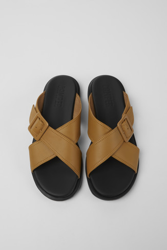 Overhead view of Edy Brown leather sandals for women
