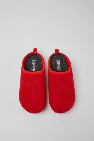 Overhead view of Wabi Red wool women’s slippers
