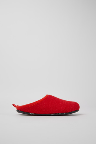 Side view of Wabi Red wool women’s slippers