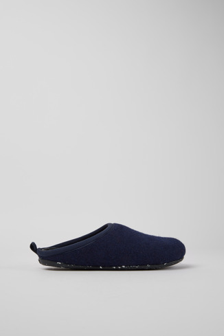 Side view of Wabi Blue wool women’s slippers