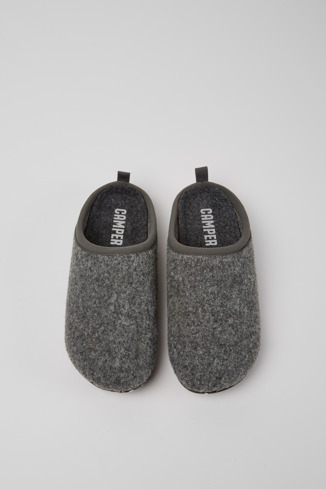 Overhead view of Wabi Grey wool women’s slippers