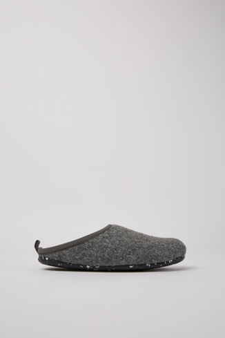 Side view of Wabi Grey wool women’s slippers