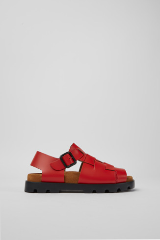 Side view of Brutus Sandal Red leather sandals for women