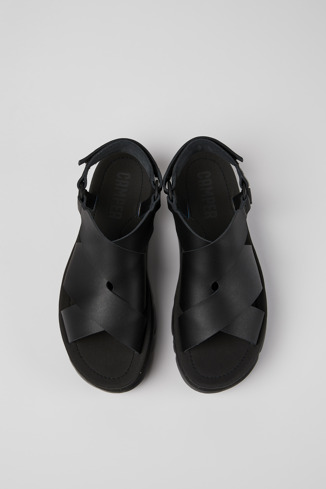 Oruga Up Black leather sandals for women modelin üstten görünümü