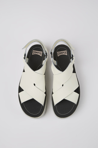 Overhead view of Oruga Up White leather sandals for women