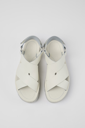 Overhead view of Oruga Up White Leather Sandal for Women