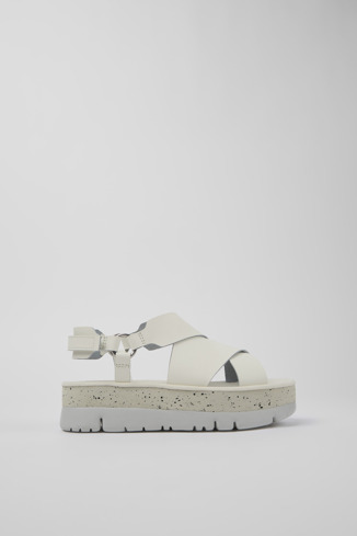 Side view of Oruga Up White Leather Sandal for Women